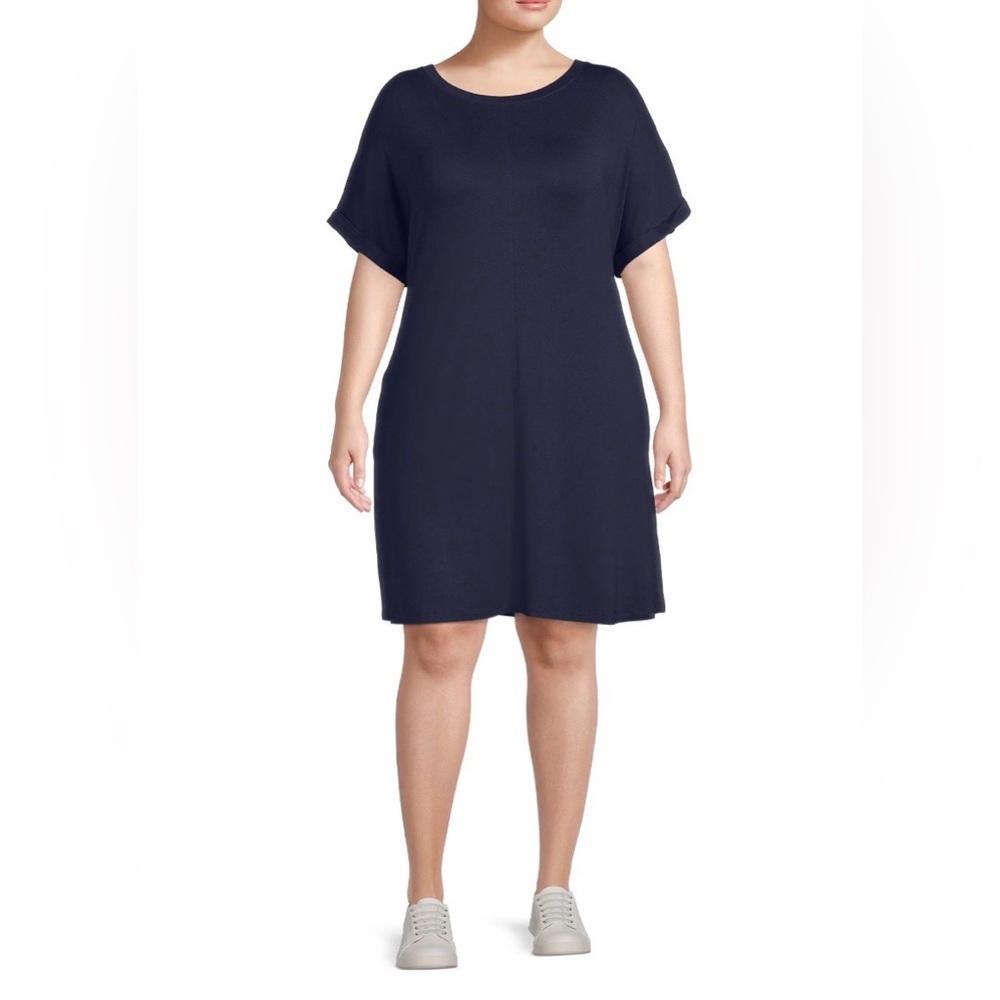 Terra & Sky Plus Size 4X (28/30) Navy Shirt Dress
